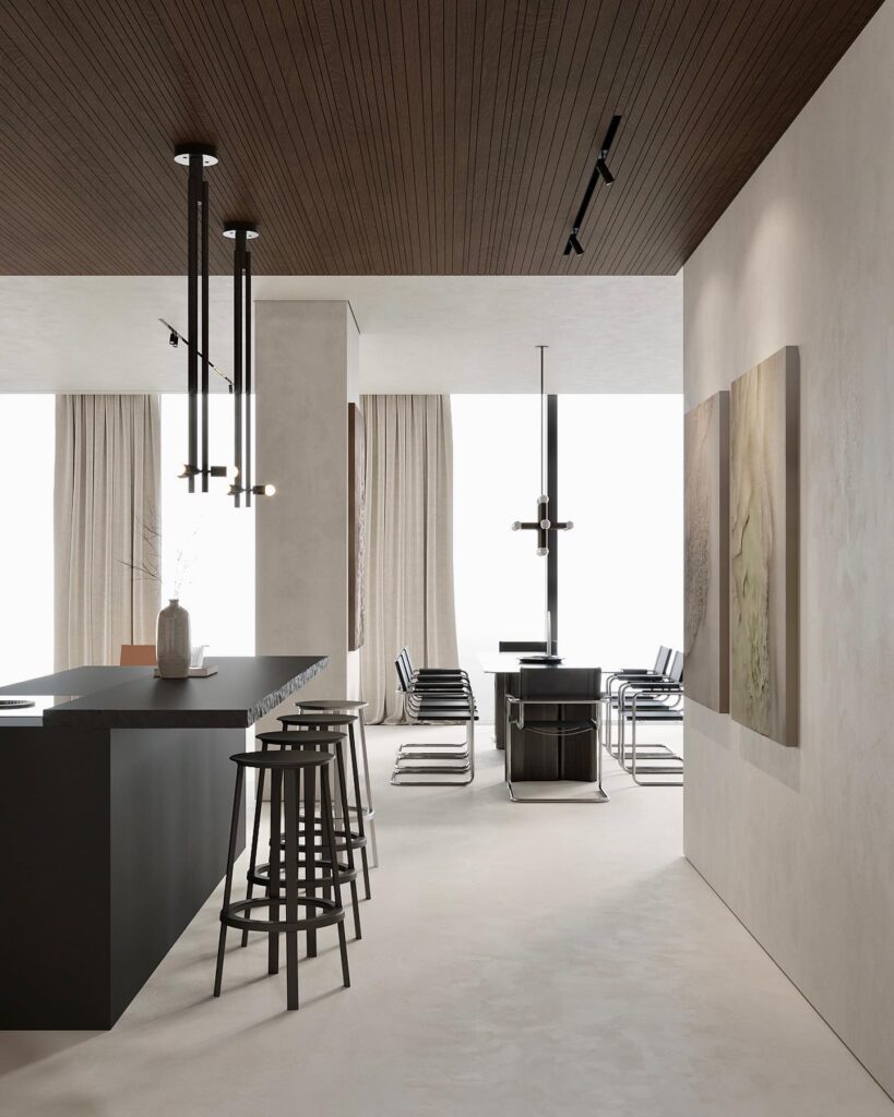 A Contemporary Interior Design With Minimalist Furniture And Lighting