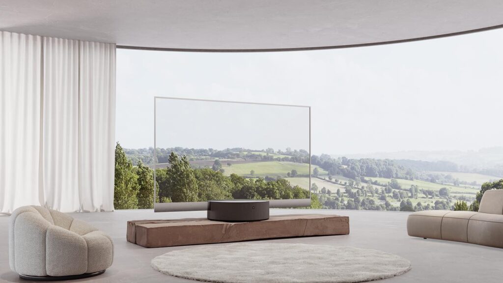 A Curved Wall Of Glass Frames A Scenic Countryside View