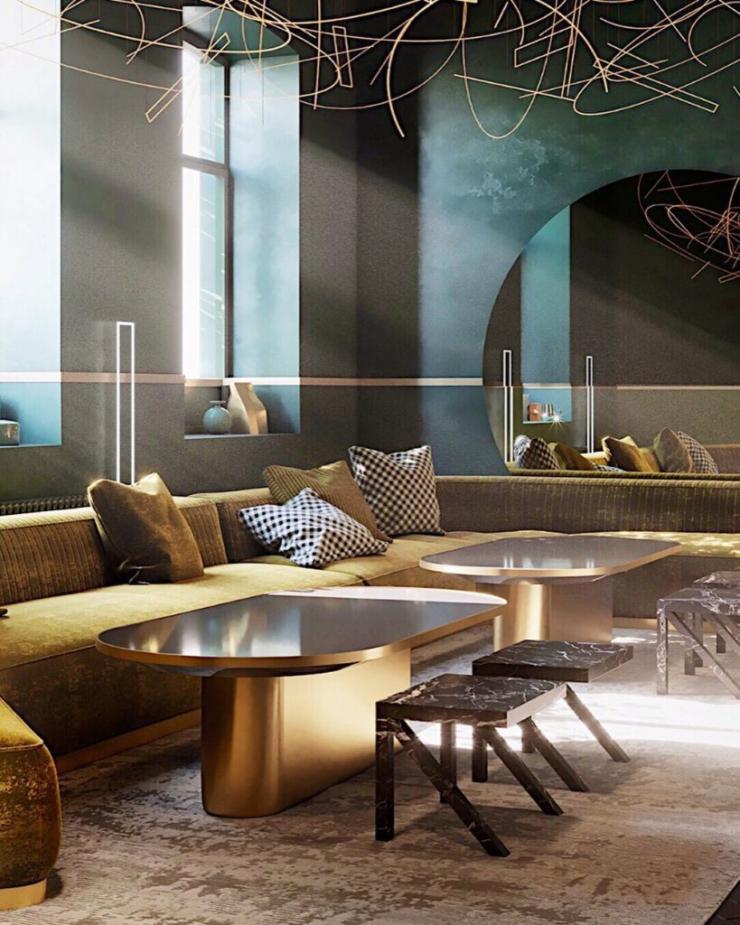Luxurious Interior Design With Sleek Furniture And Lighting Fixtures