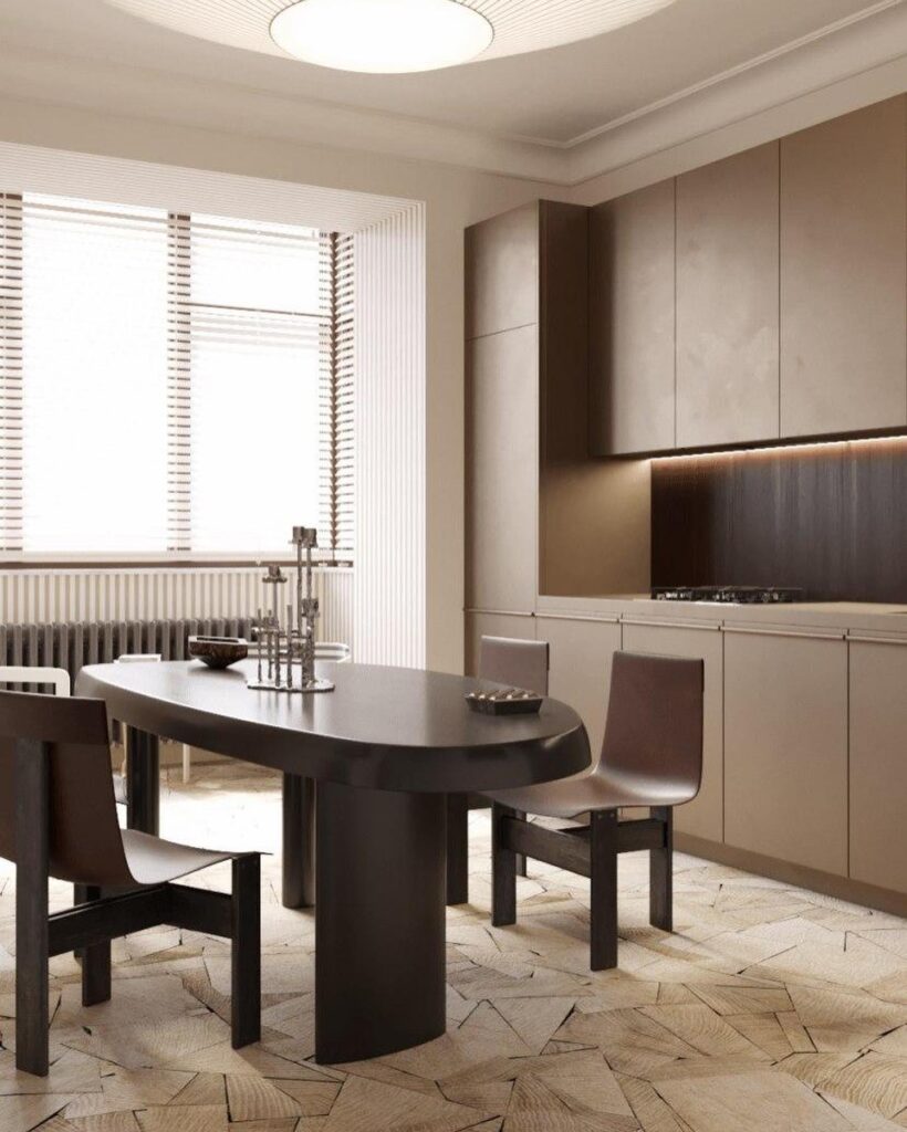 Minimalist Dining Room with Sleek Black Table and Chairs