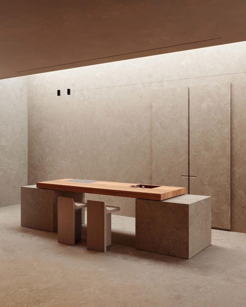 Minimalist Interior Design with Wooden Furniture and Concrete Walls