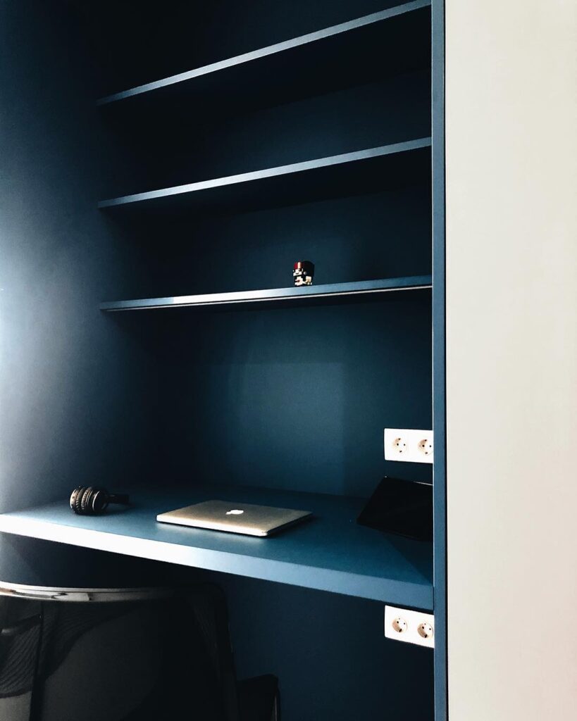 Minimalist Shelving Unit in Dark Interior Design