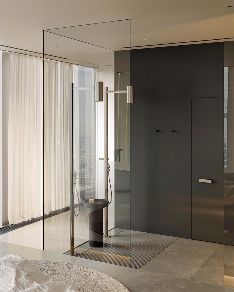 A Modern Bathroom Design with Glass Shower Enclosure and Minimalist Decor