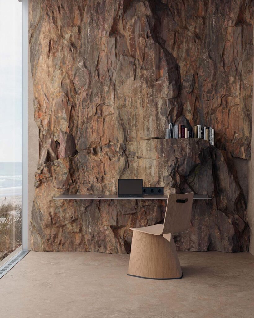 Rugged Rock Wall Backdrop For Minimalist Workspace