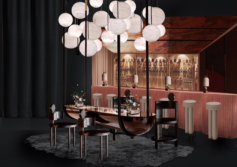Sophisticated Bar Interior With Hanging Lanterns
