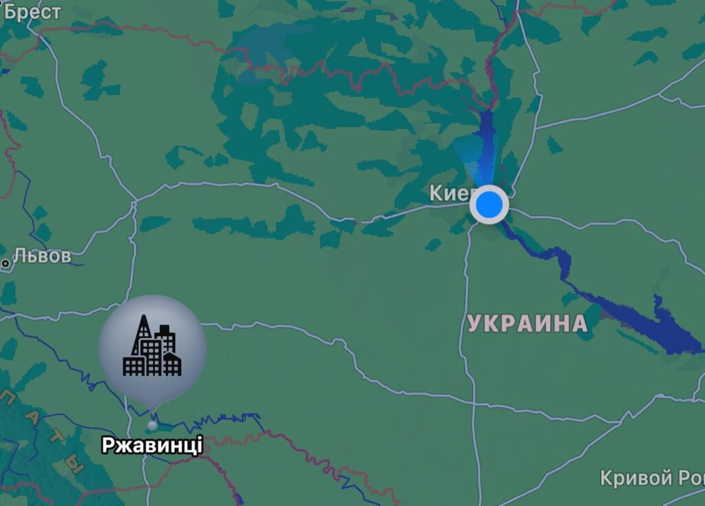 Map of Ukraine Showing Locations of Kyiv and Rzhavyntsi