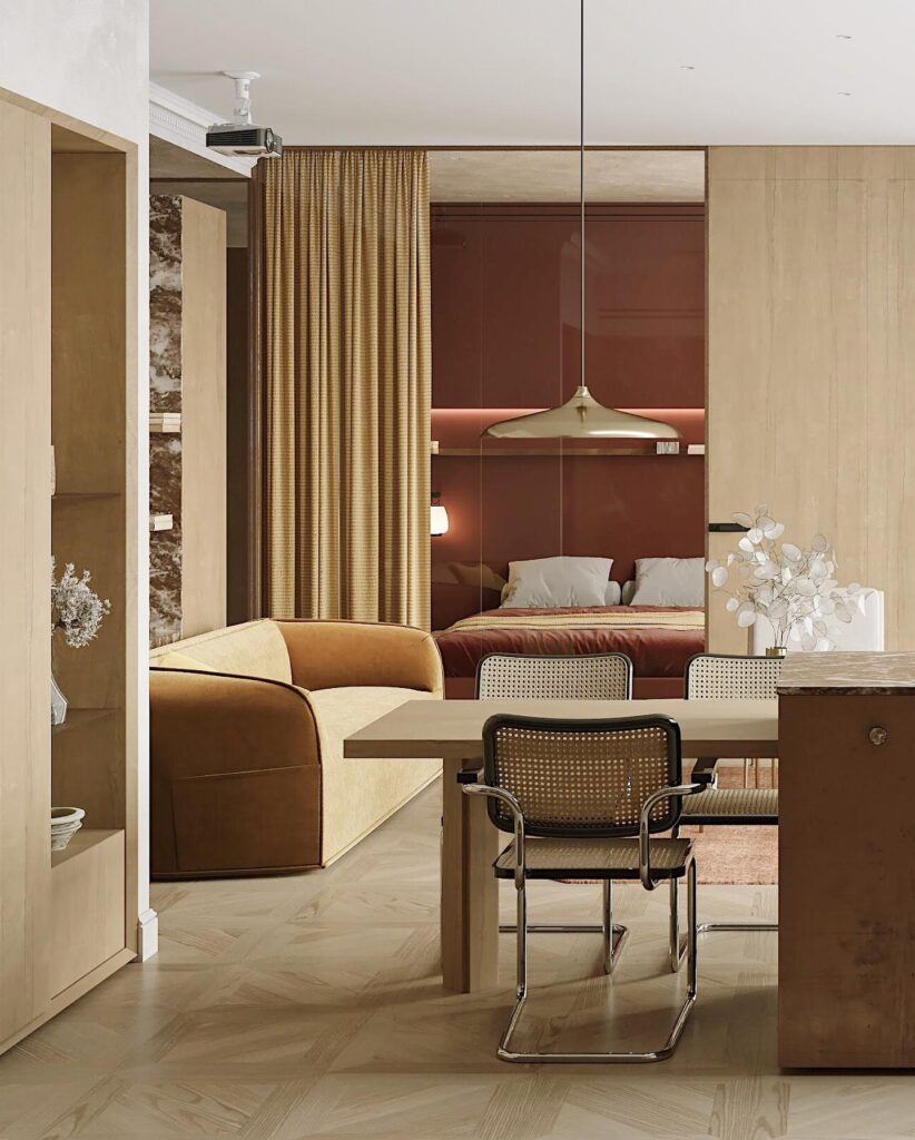 A Cozy Interior Design Space With Warm Tones And Textures