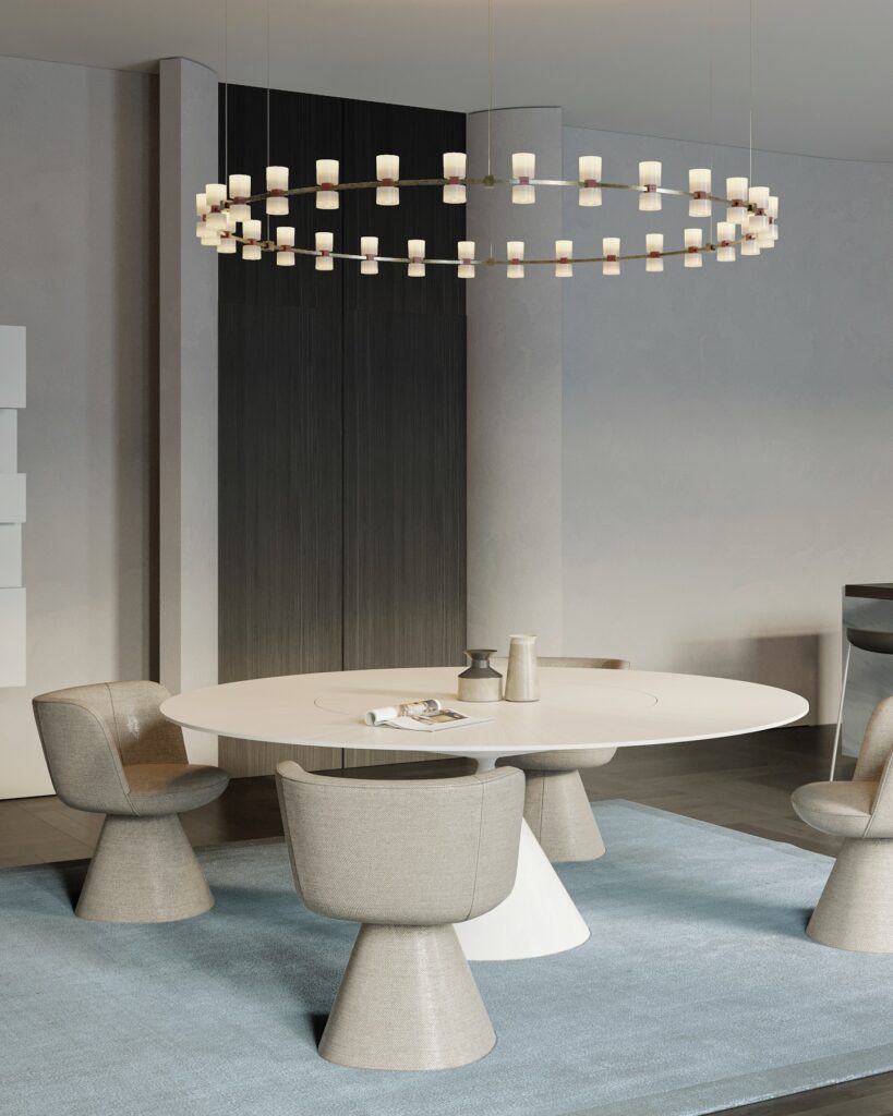 Elegant Dining Room with Oval Table and Linear Chandelier