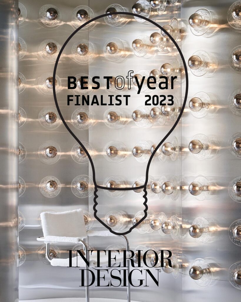 Interior Design Award Finalist 2023 Displayed on a Wall with Illuminated Glass Spheres