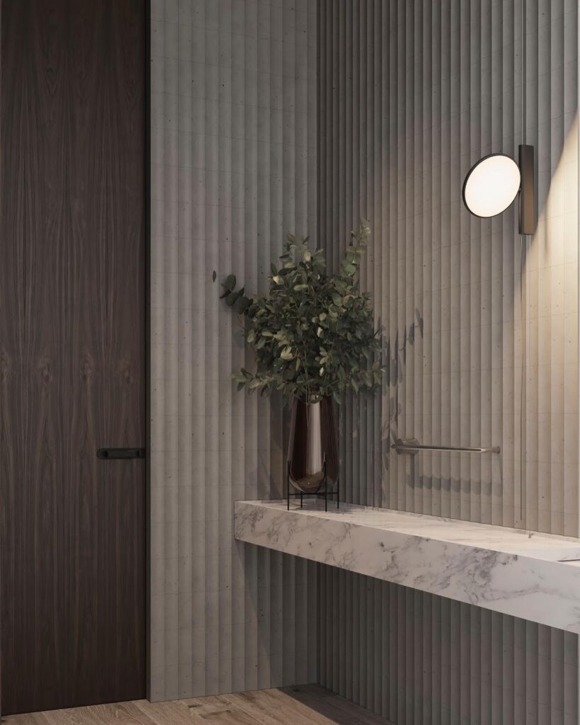 Minimalist Interior Design with Marble Countertop and Potted Plant