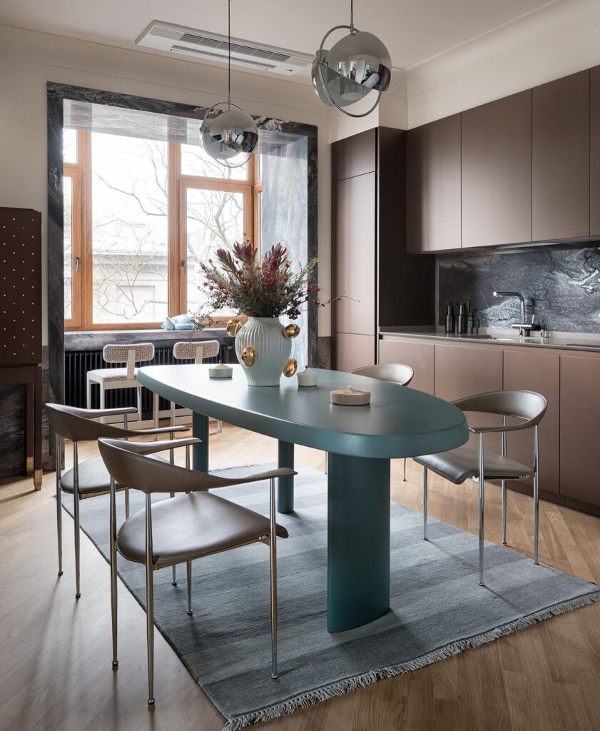 Modern Dining Room with Sleek Furniture and Decor