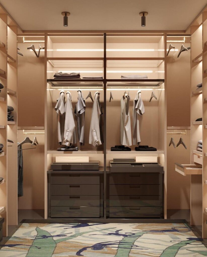 A Spacious Walk-in Closet with Ample Storage and Shelving